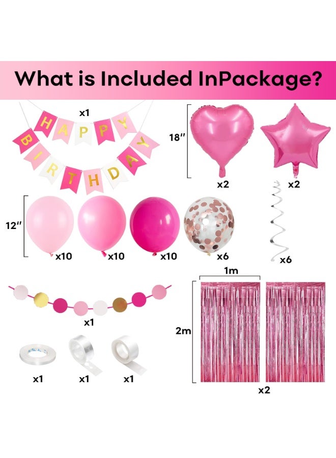 موردلي زينة عيد ميلاد وردية للبنات، طقم قوس إكليل بالونات وردي فاتح، لافتة عيد ميلاد سعيد وردية زاهية، ستارة من القصدير، قلب ونجمة، بالونات من القصدير لحفلات أعياد ميلاد الأميرات - Image 2